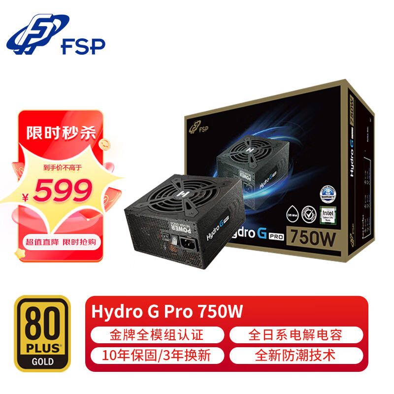 FSP 全汉 Hydro G Pro 750 金牌（90%）全模组ATX电源 750W 黑色