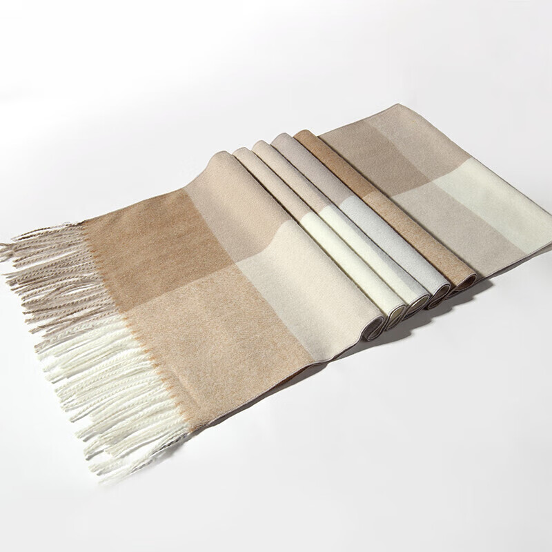 达芬奇密码 秋冬季保暖围巾女欧美风学生围脖情侣格子披肩 1# 浅咖格(205*35cm)