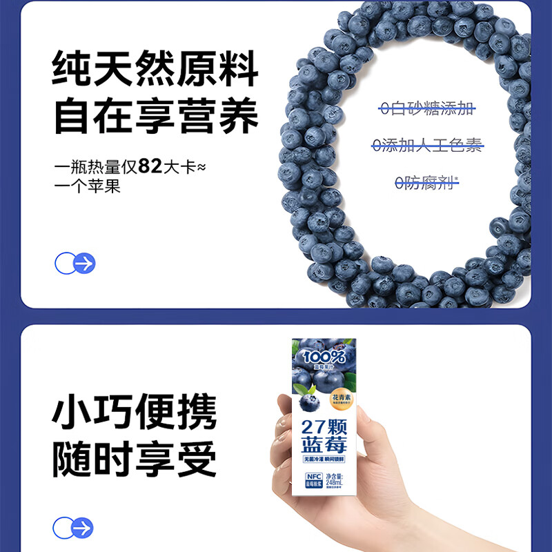顺有轻简时刻27颗蓝莓100%蓝莓汁酸甜解腻液体花青素NFC蓝莓原浆 【清甜解腻蓝莓汁】248ml*10盒尝鲜