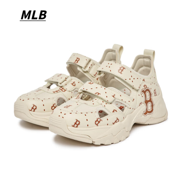 MLB韩国专柜凉鞋夏款男女魔术贴运动沙滩老爹鞋SDCMM 奶白色B 韩国专柜现货 37.5