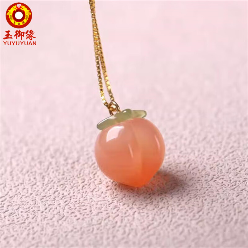 玉御缘原创【桃花运】玛瑙水蜜桃吊坠锁骨链挂坠项链送女友妈妈礼物证书