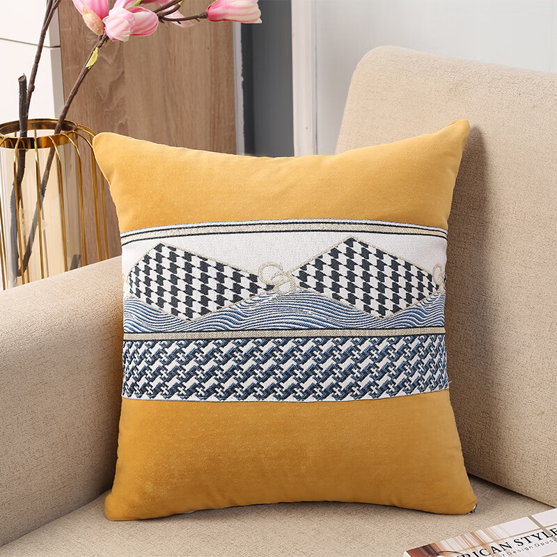 抱枕靠垫套客厅靠枕床头大号靠背枕抱枕套 波浪-黄 40x40(单独套子)