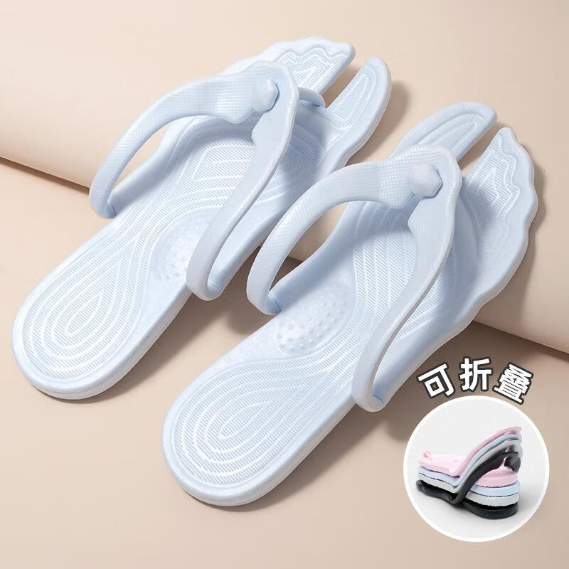 可折叠拖鞋夏季旅行便携式外出游泳海边沙滩一次性人字拖酒店旅游 【简约款】蓝色-【多巴胺+折叠拖】（1双装） 36-37【