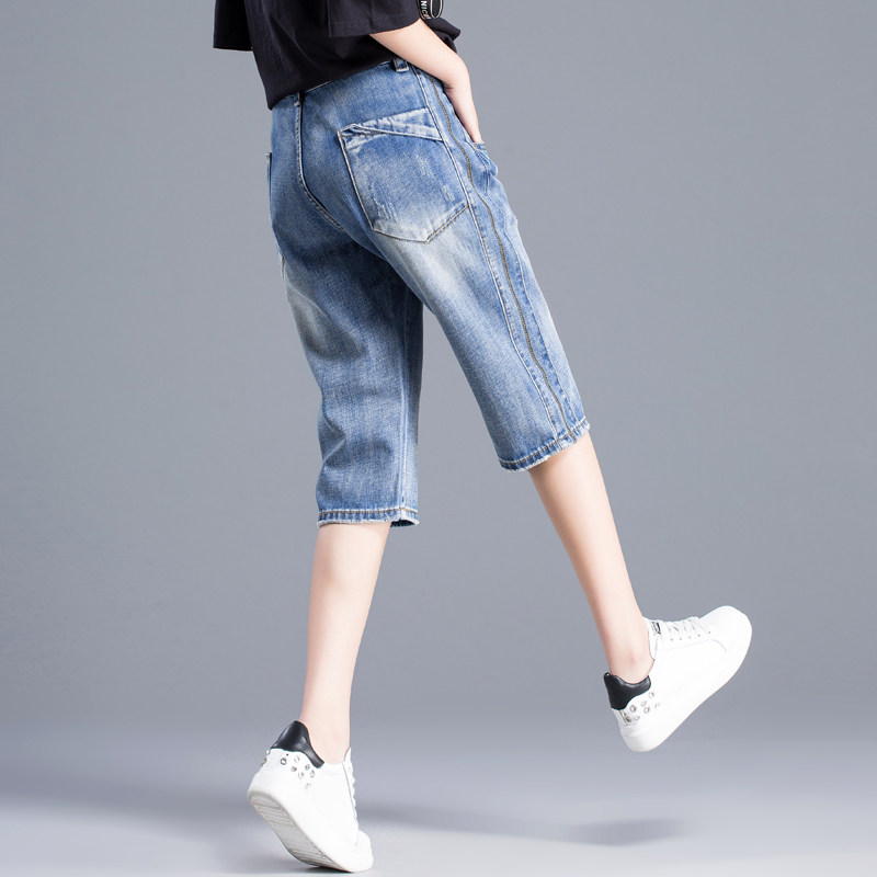 薄款中筒裤高腰显瘦铅笔裤/小脚裤中裤sn0227 【00628纽扣款】蓝色 26