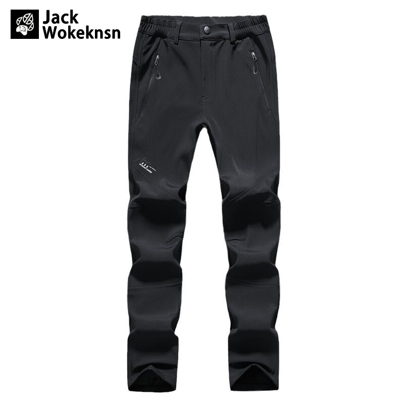 JACK WOKEKNSN狼爪云户外冲锋防风加绒秋冬男保暖女防水加厚软壳登山长裤新款 黑色-男款 2XL