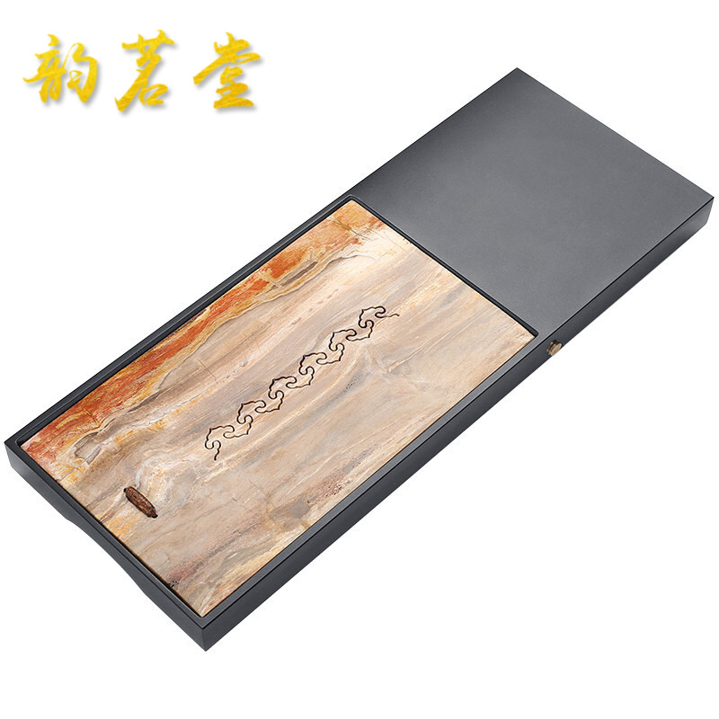 韵茗堂 乌金石头茶台创意功夫茶具乔迁海托盘客厅木化石茶盘家用简约