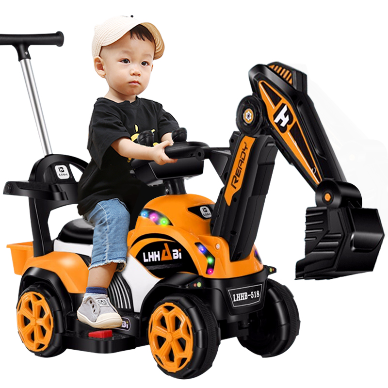 DEERC儿童挖掘机可坐可骑电动挖土机玩具模型工程车带音乐3-6岁宝宝玩具男孩礼物