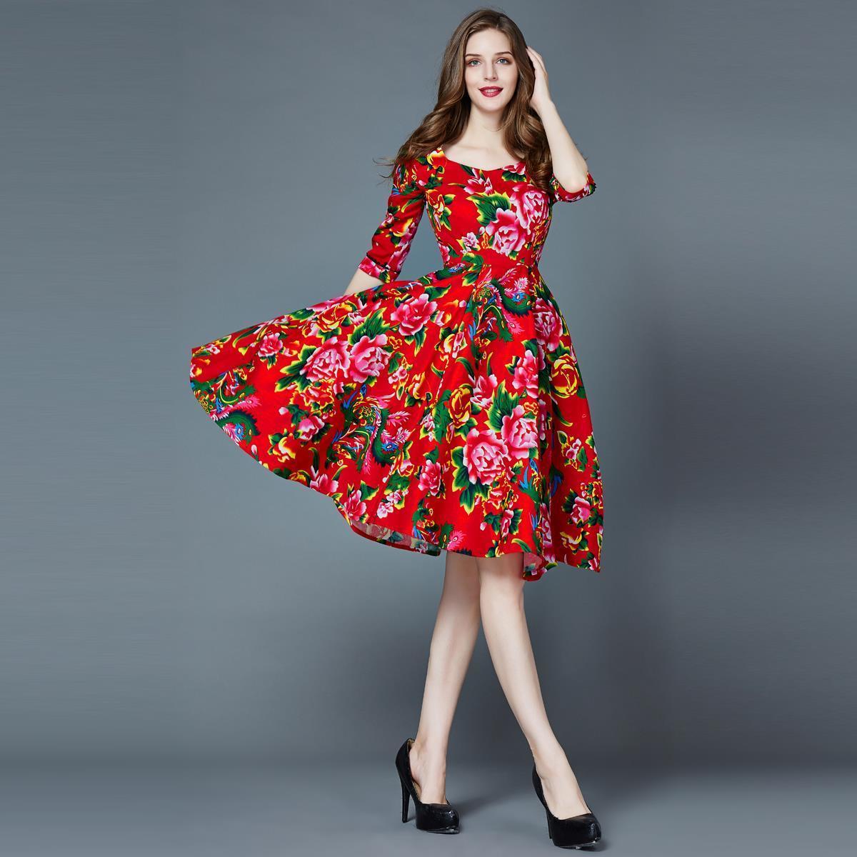 戈森凡(gesenfan)欧美风可外穿的大花连衣裙女夏季2023春秋东北大花布