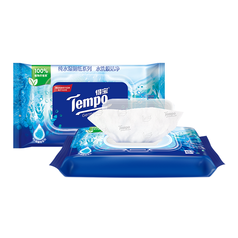 得宝（TEMPO）一博同款 纯水湿厕纸 40片*8包 深澈水感 可冲散 湿纸巾 湿巾