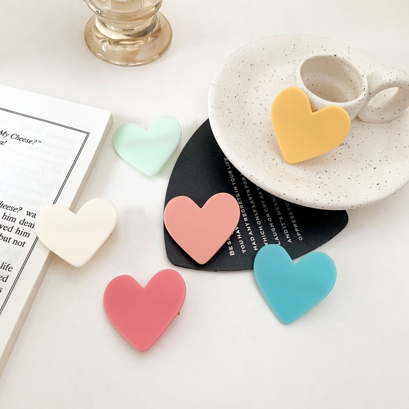 网红纯色边夹女韩国简约爱心小夹子刘海发卡头饰 爱心6件套6色各一个