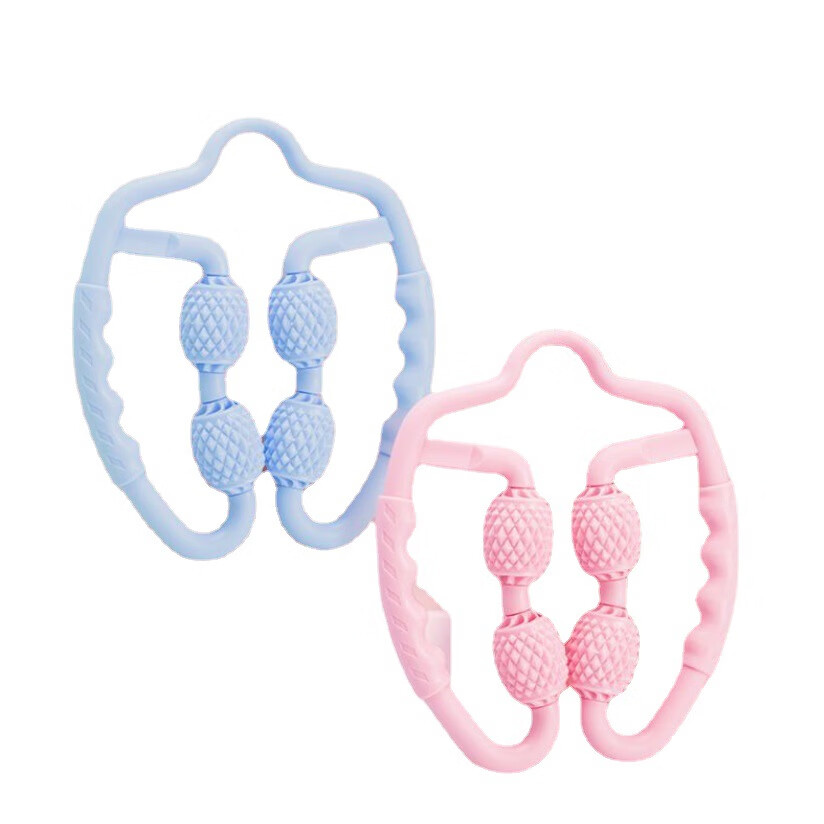 4轮瘦腿器软胶瑜伽运动环形滚轴腿部肌肉放松泡棉按摩棒夹 全塑料(蓝色)