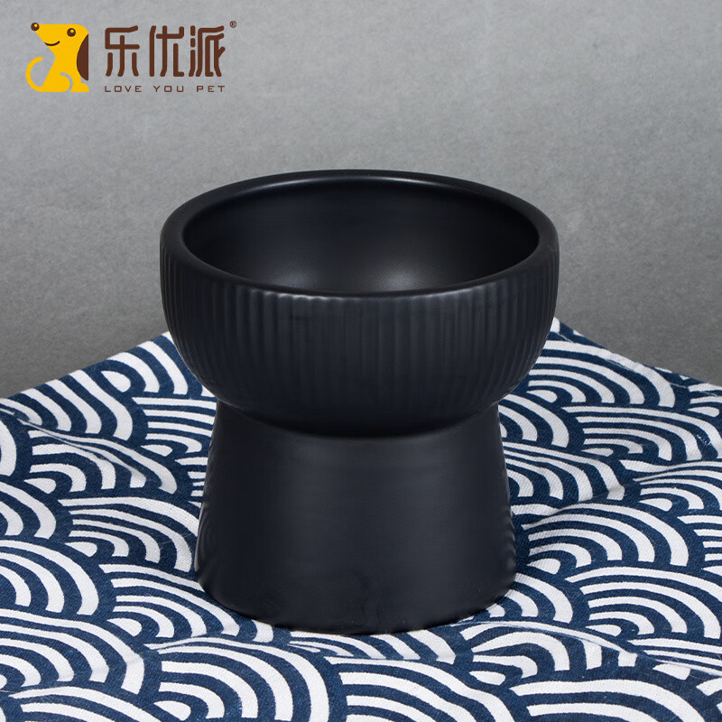 乐优派猫碗陶瓷高脚护颈黑色水碗宠物喂食器狗碗大容量防打翻猫食盆狗盆