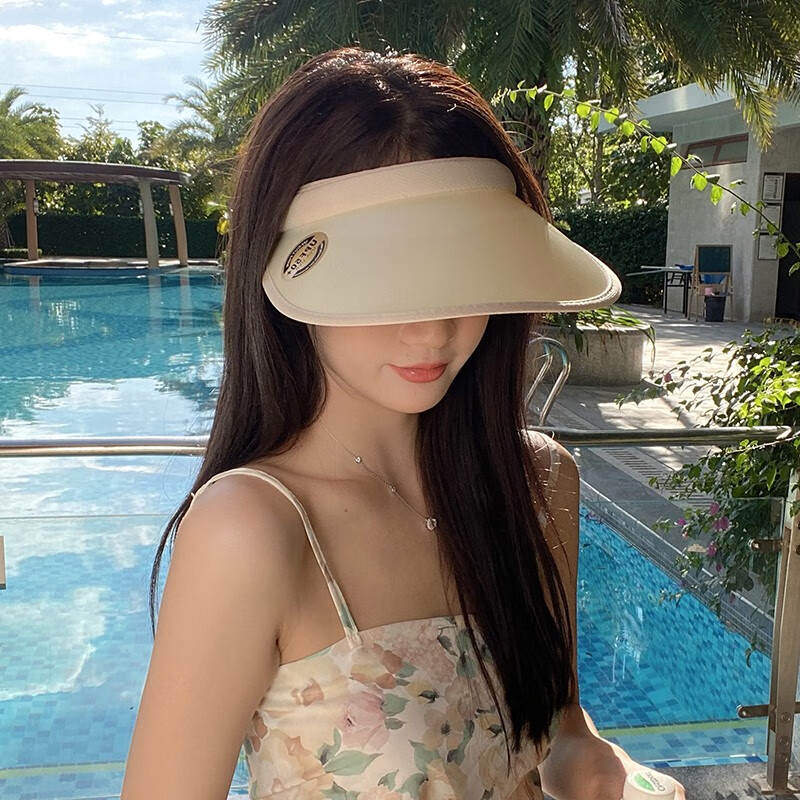 宝希兰 防晒帽拉菲草遮阳帽空顶帽防紫外线太阳帽草帽夏季帽子女草帽 M3605-晚晚同款米色