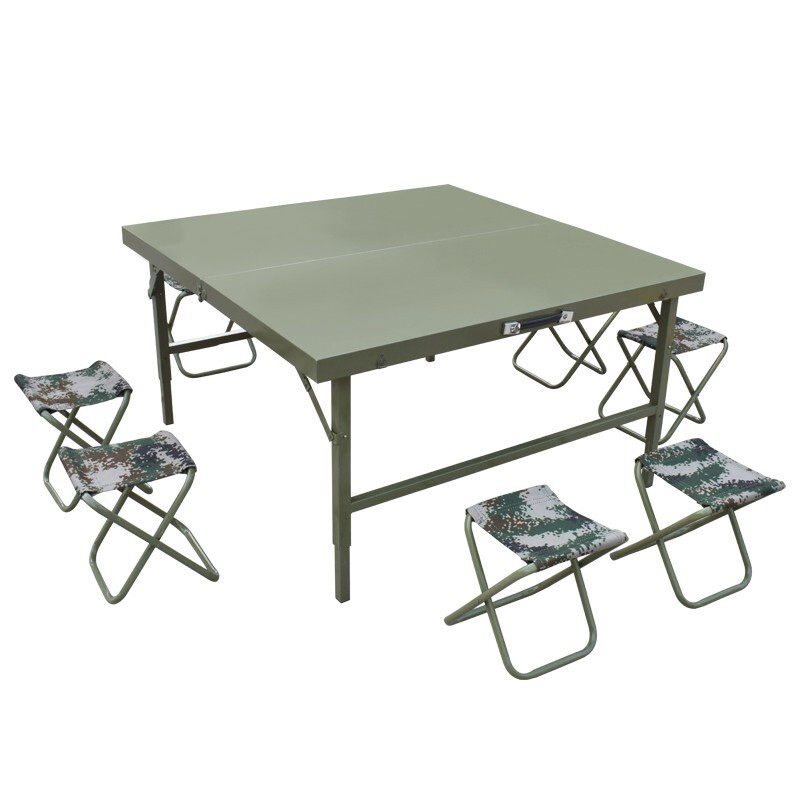 2米野战餐桌指挥作业钢板桌户外便携野营折叠桌椅 野战折叠桌120*120*
