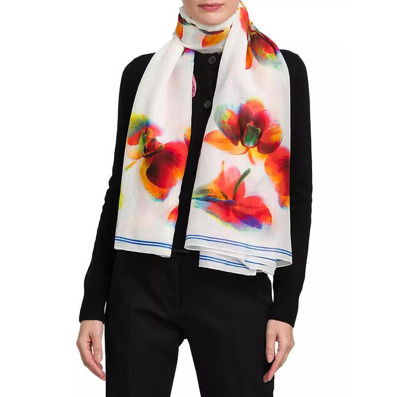 亚历山大麦昆(alexander mcqueen)女士围巾 兰花绘画图案时尚潮流舒适