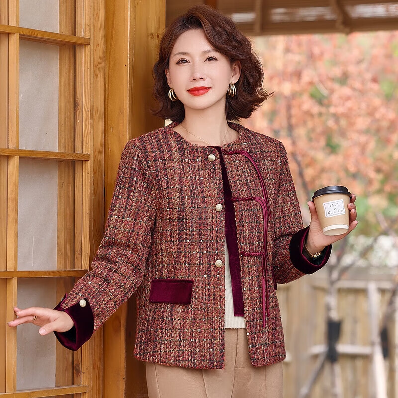 孜颜中老年女装春装女2026新款50-60岁洋气妈妈外套春秋季小香风西装 18595813红色 XL (建议80-100斤)