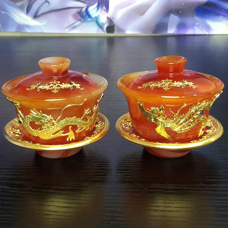 慕酷【轻奢高端】高端琉璃盖碗单个翡翠玉瓷三才盖碗茶杯轻奢家用功夫