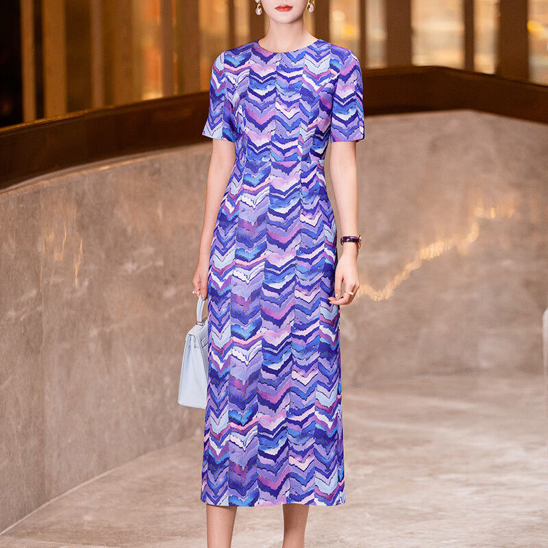 首尚格释(susongeth)夏天连衣裙2024年新款时尚气质优雅端庄短袖圆领