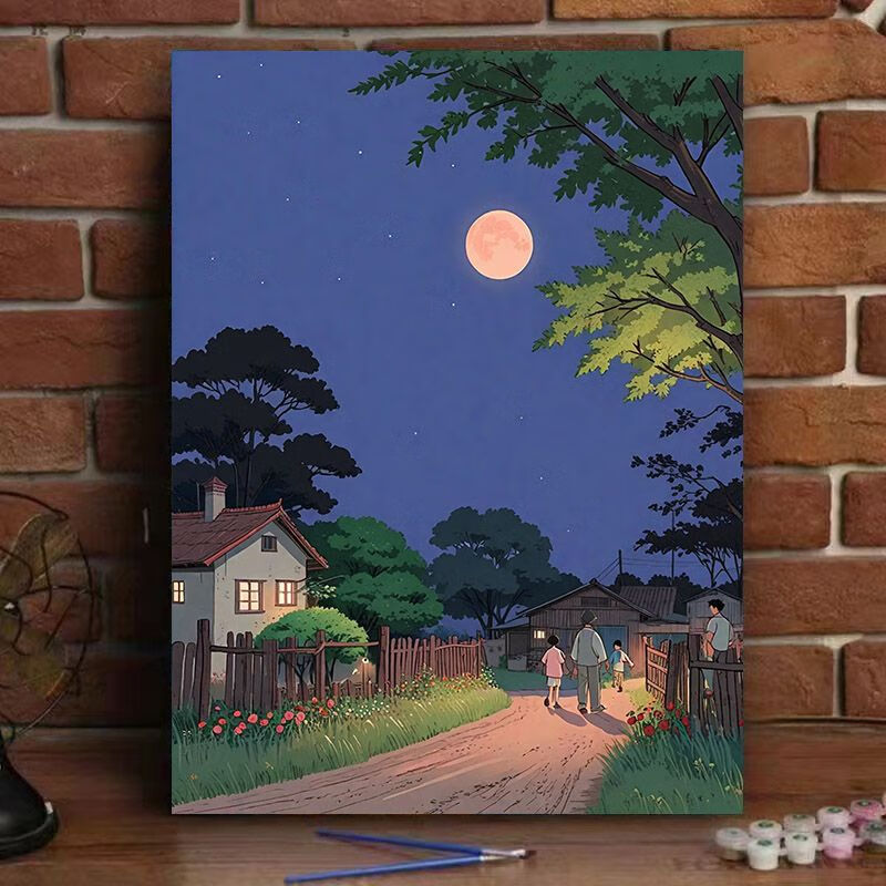 数字油画diy填色童年夏夜自然风景画夜晚美景画 童年夏夜g1069 30*40