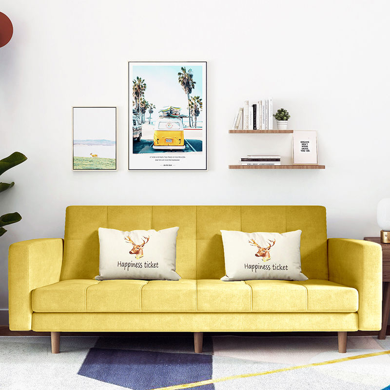 沙发客厅小户型房现代简约免拆洗科技布单双人折叠沙发床两用 不带拆洗布艺-柠檬黄 加宽款2米长x1.2米宽#抱枕3