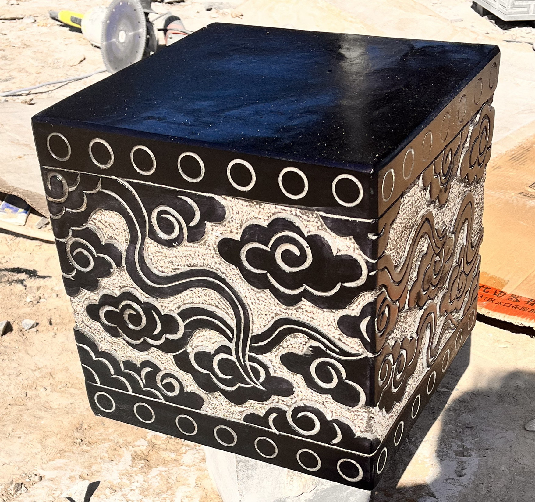 彩云柱基石方形石柱家用石墩顶柱石门口石头门墩休闲柱基石头摆件