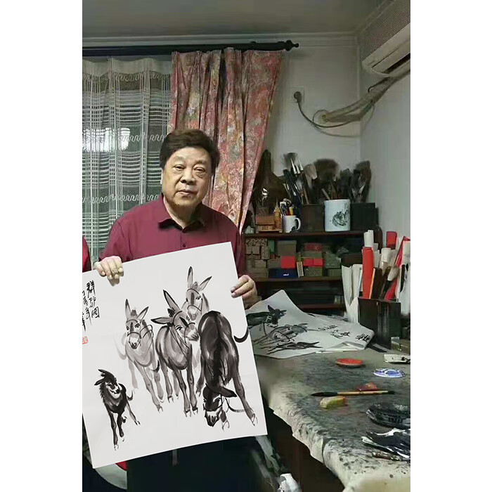 丹桂苑名人赵忠祥字画四尺斗方精品写意毛驴国画作品名家书画收藏