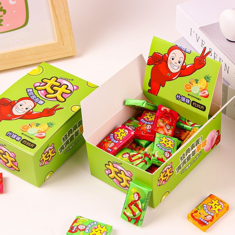 大大卷泡泡糖便携盒吹泡泡糖童年草莓味口香糖8090后怀旧零食 大大泡泡糖盒装35片 147g 1盒
