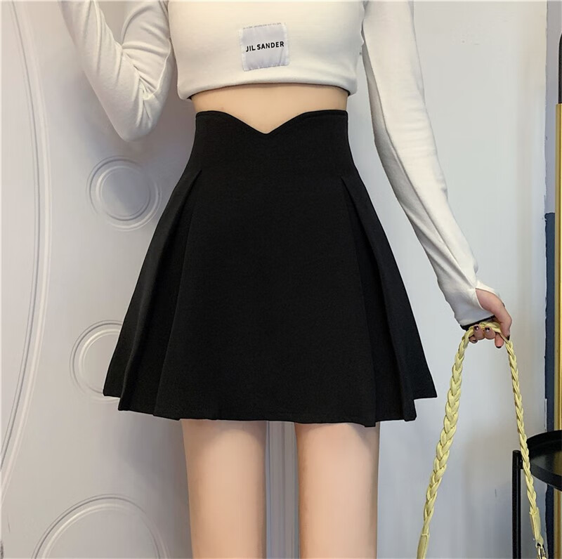 百伦比尔百褶裙半身裙气质款不规则设计感a字2023新款女高腰短裙 黑色 XS