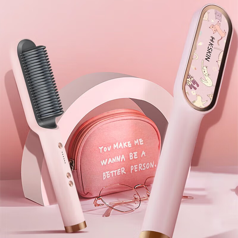 金稻直发梳神器直发棒直发器梳子卷直两用蓬松顺发卷发梳头发定造型美发梳 送女友生日礼物 KD380猫咪单品 30mm