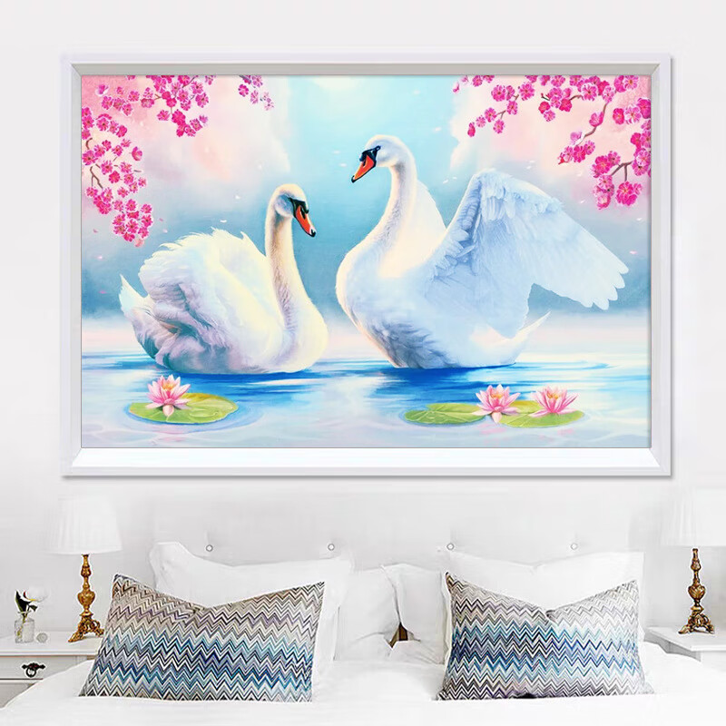 七丌亓新款天鹅湖爱情系列钻石绣配框免装裱满钻带框钻石绣 满钻全贴