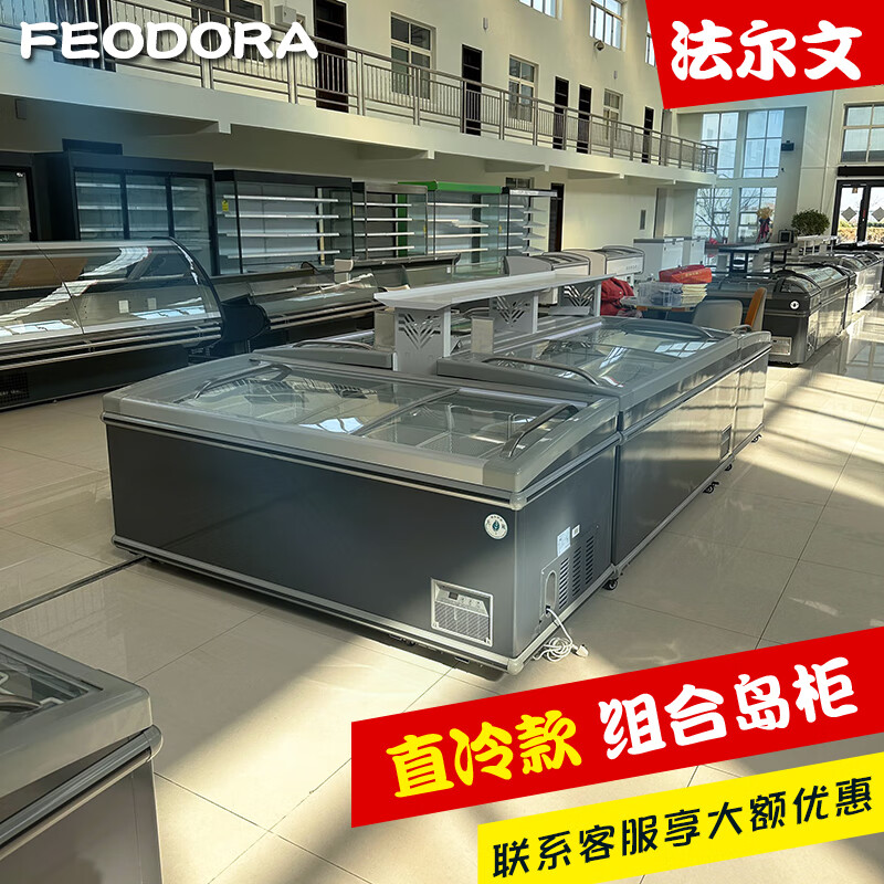 法尔文岛柜冷冻冷藏展示柜卧式组合大容量商用大容量商用冰柜冰箱保鲜柜便利店水饺汤圆冷柜 经济款组合岛柜2.1米直柜