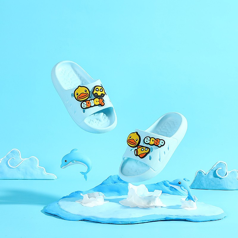 duck小黄鸭童鞋儿童春季新款男童室内鞋女宝宝卡通一字拖 月色 34码内