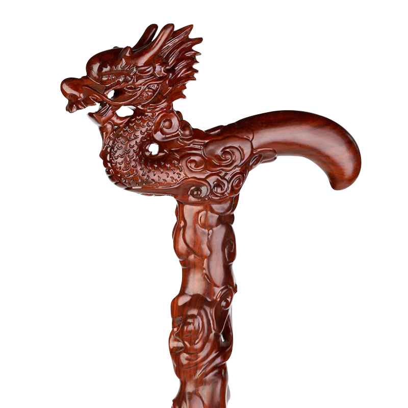 雅轩斋老人龙头拐杖实木雕刻防滑拐扙男女木头防滑非桃木手杖拐棍工艺品 祥龙老人拐杖