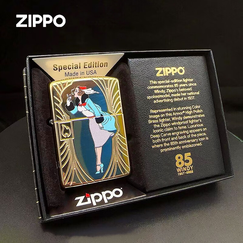 zippozippo 正版防风煤油打火机风中女郎85周年美版在册收藏送礼男士