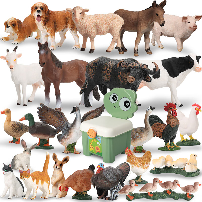 玛奇乐（MECHILE）仿真牧场动物模型玩具农场家禽马牛羊认知启蒙玩具儿童生日礼物牧场动物24件套装（送收纳凳）