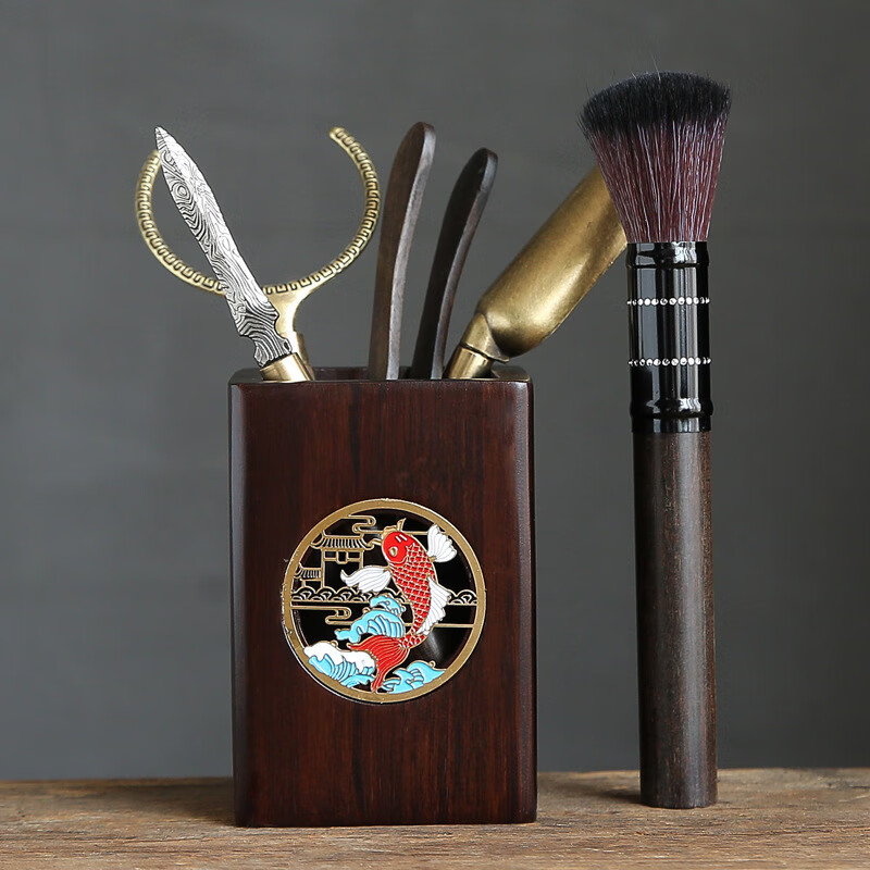 青天问月黑檀木茶道六君子花梨木茶夹茶勺茶刀泡茶工具茶具配件 年年有余-四方六君子