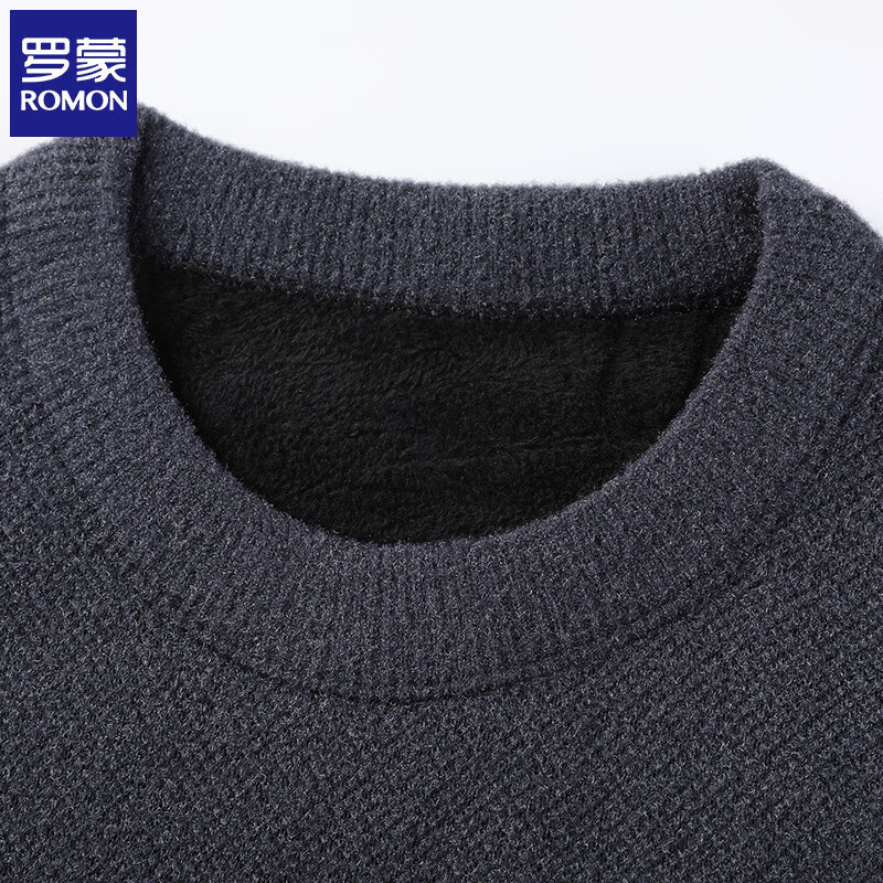 罗蒙（ROMON）仿雪貂绒毛衣男加绒冬季新款保暖一体绒中青年男士圆领针织打底衫 深灰 XL (建议体重135-155斤)
