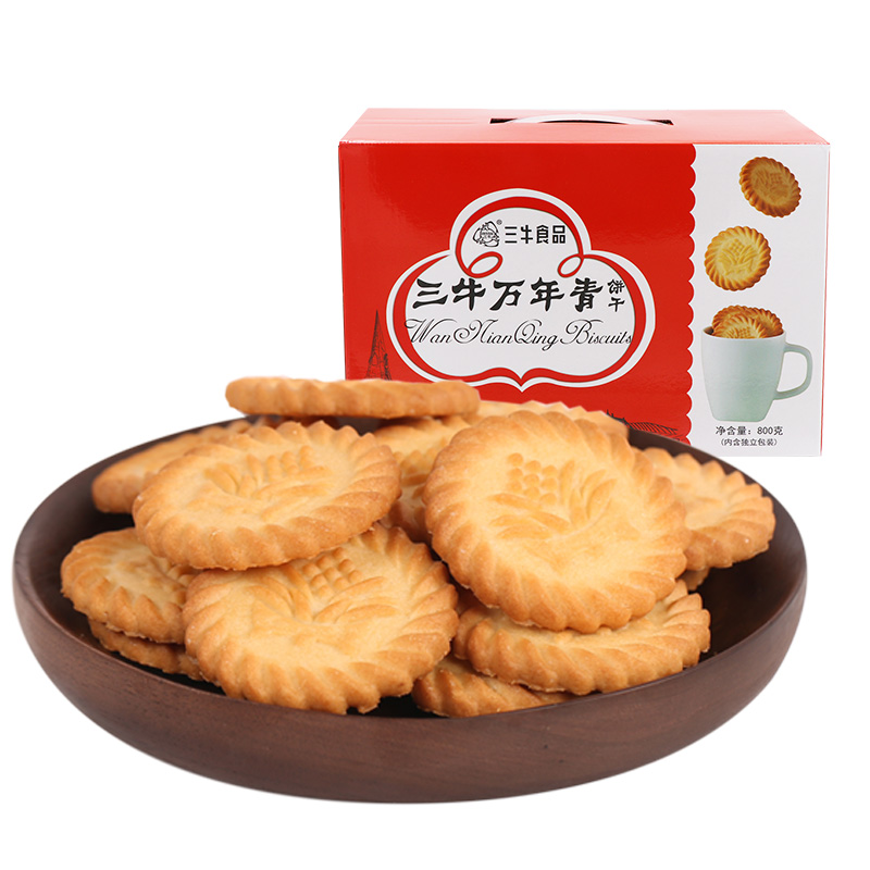 三牛上海万年青饼干 经典香葱味酥性饼干  大箱独立礼盒装 800g/箱