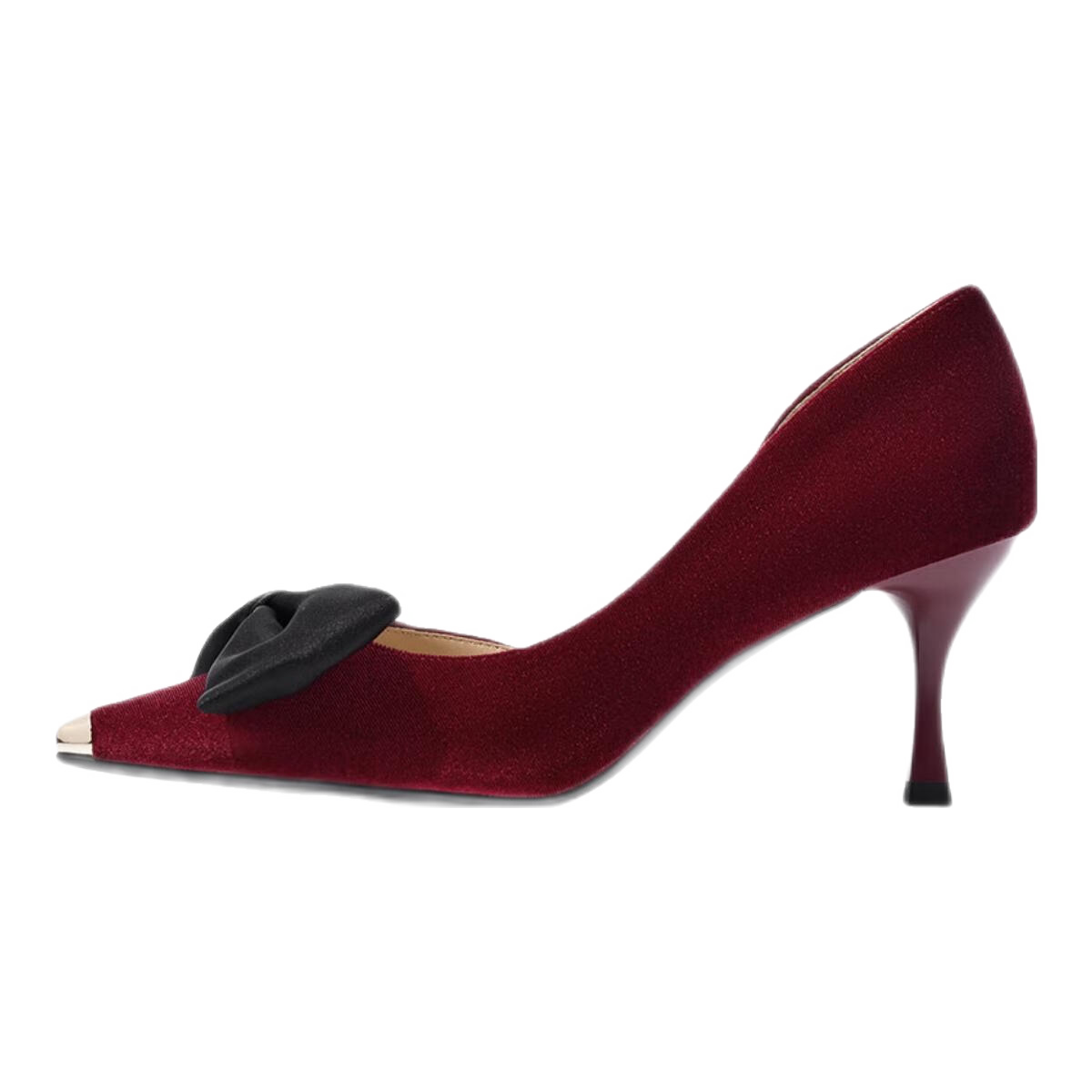 莎莎蘇春夏新款蝴蝶結仙女宴會(huì )鞋細跟高跟鞋女紅色中式婚鞋單鞋 暗棗紅色 7cm 38