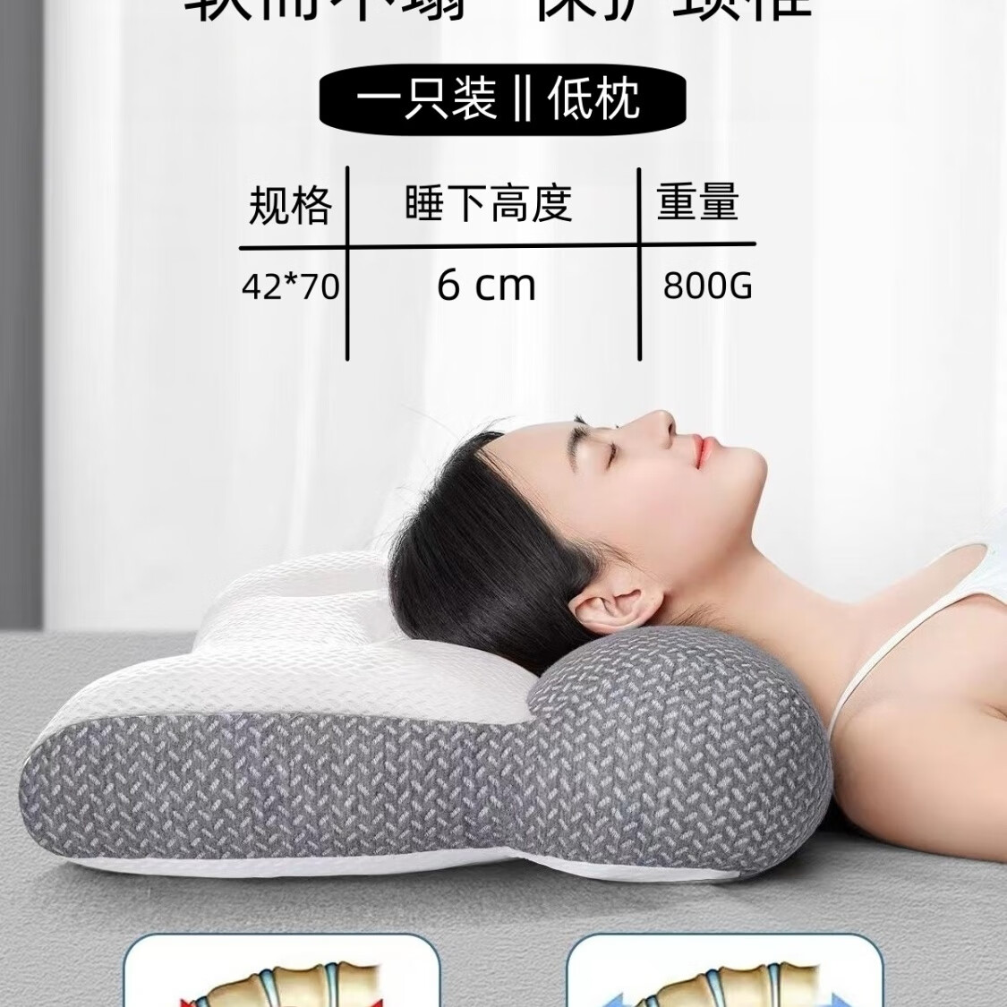 小米首府牵引枕头枕芯一对睡眠保护颈病专用抗疲劳保健枕成人枕芯一只 低枕 一只装