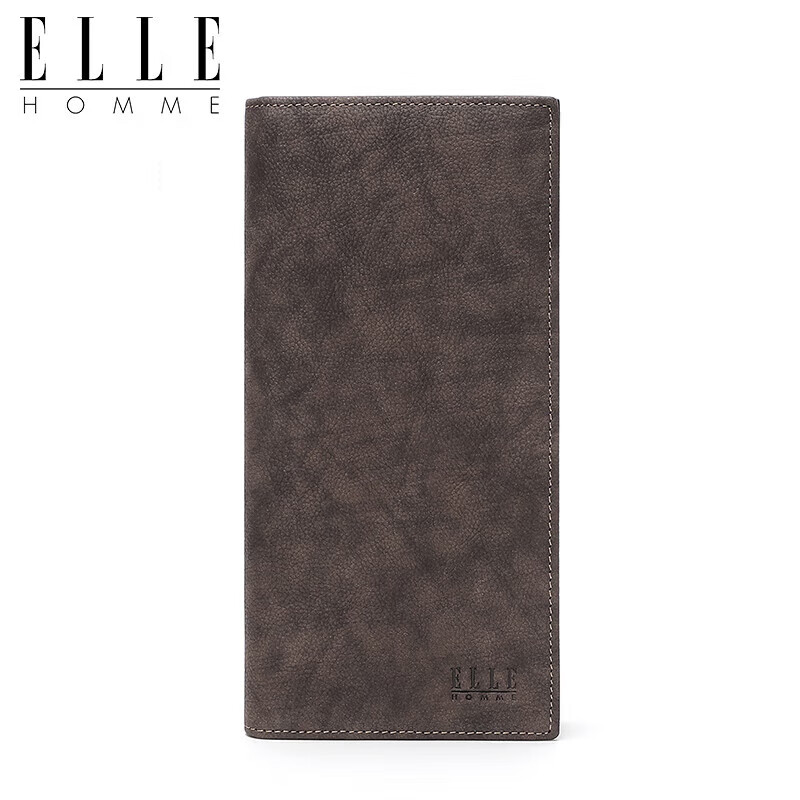 elle homme男士长款钱包 头层牛皮多功能票夹 时尚横款两折钱夹01612