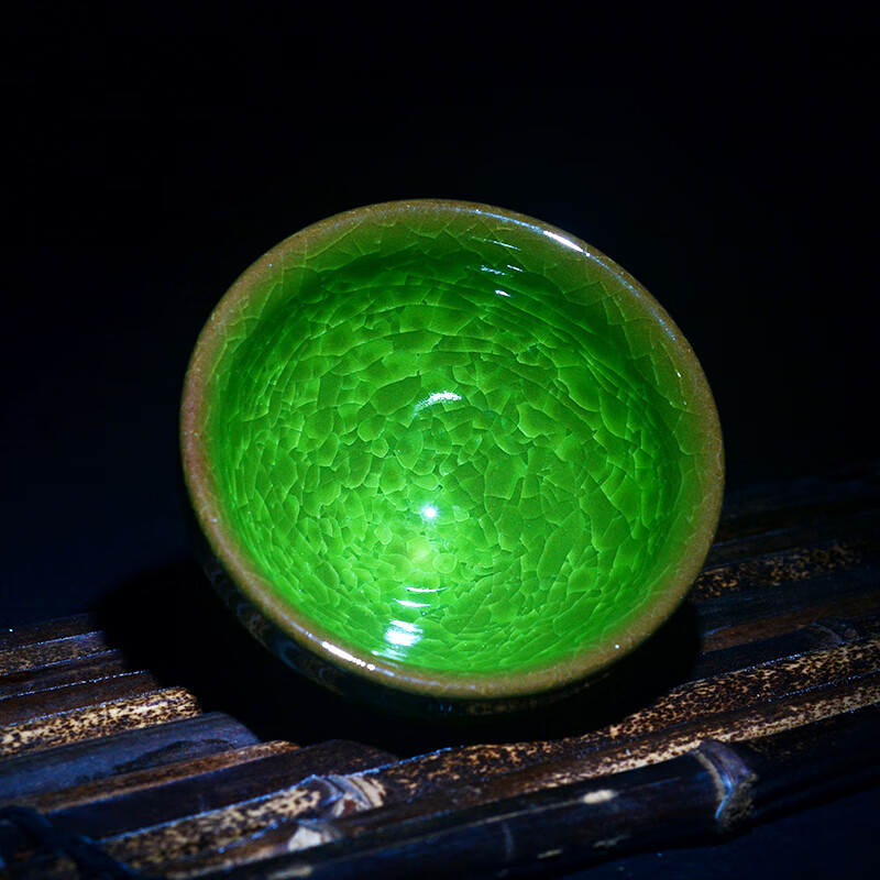 妙普乐建盏冰裂纹 翡翠冰裂纹建盏茶杯主人杯建窑盏杯绿冰裂釉杯子