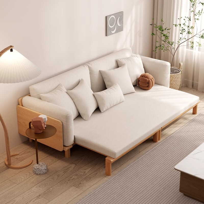 乐系实木沙发床折叠两用小户型一体多功能伸缩客厅抽拉式沙发2024新款 实木米白棉麻-2.07M-1.5M-升级款高性价比高么？