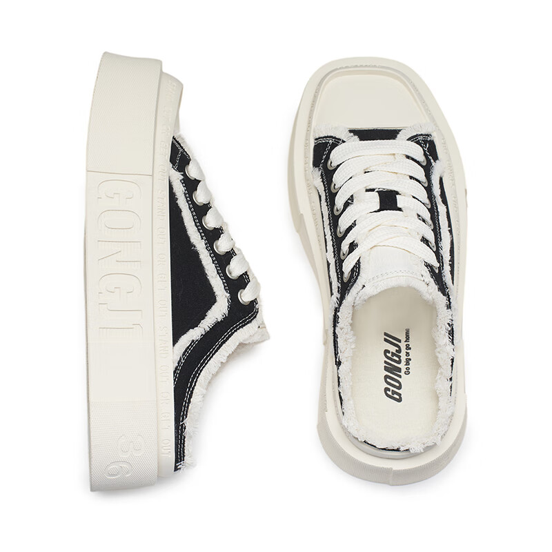 共迹gongji孟子义同款25新款帆布鞋方头板鞋男休闲鞋子外穿拖鞋女凉鞋情侣鞋 黑色 40