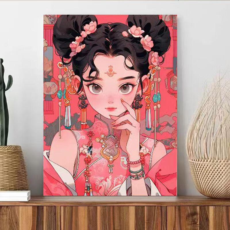 贴画大号国风手工diy画古风美女自粘带框国风花旦客厅卧 古风人物01