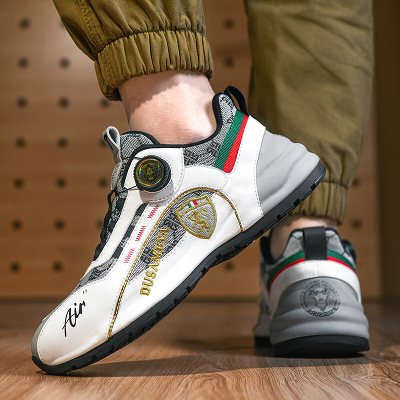 杜莎米娅春季透气运动鞋高端轻奢专柜同款男鞋减震纽扣鞋厚底增高休闲鞋 白灰 4.5cm内增高纽扣鞋 45