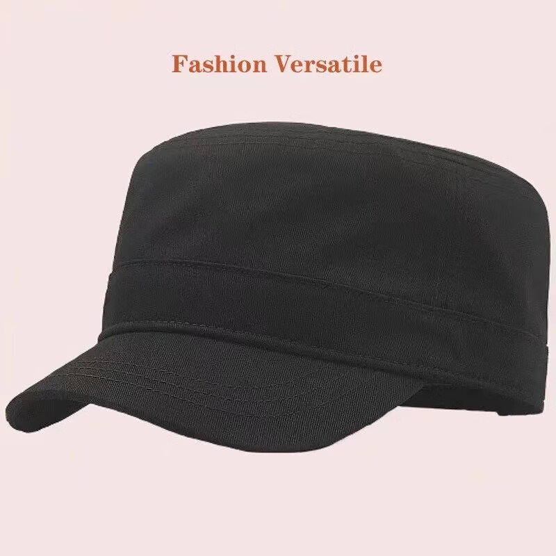 加大头围平顶帽休闲简约风春秋冬季帽子特大号男帽户外鸭舌帽 黑色 棉