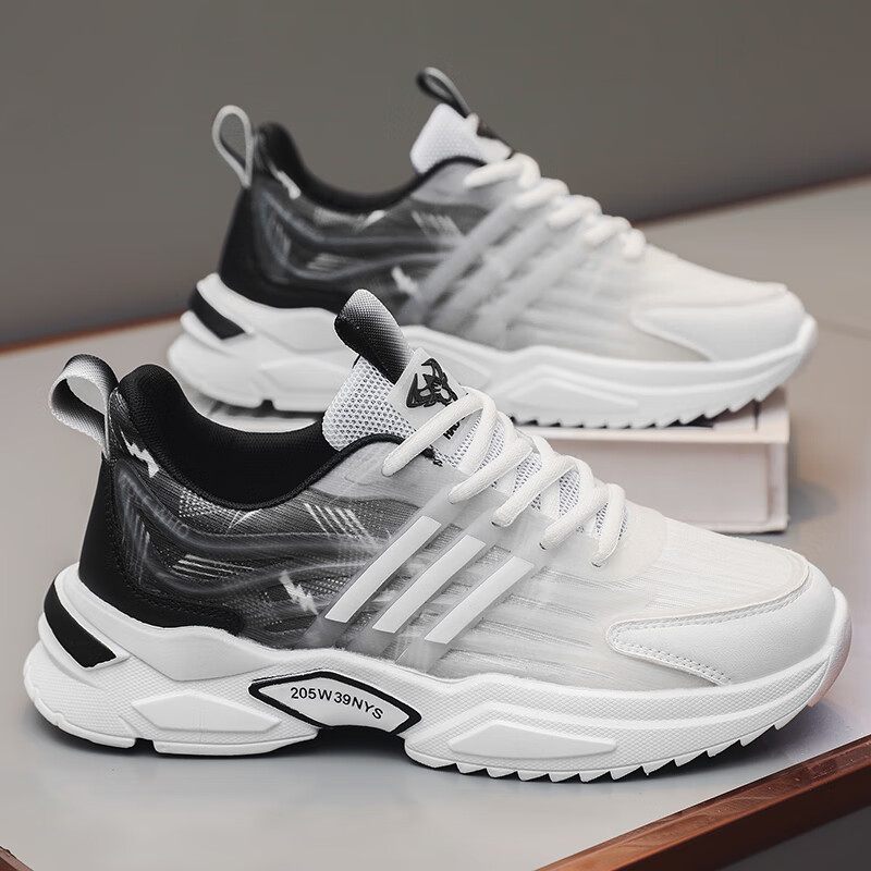 男2023新款百搭休闲运动鞋青少年轻便防臭潮流跑步鞋老爹鞋男 黑白 39