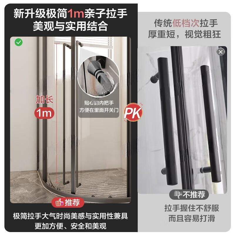 心海伽蓝（SHKL）弧形整体淋浴房 玻璃隔断门卫生间移门浴室浴屏沐浴房干湿分离 3E 900*900【2米高】哑黑