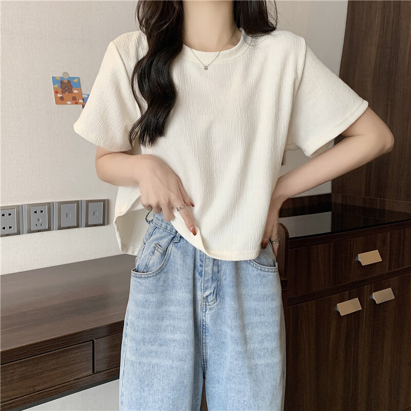 卡怡缘青少女初中学生夏天穿的短袖女生不规则t恤女夏季新款韩版宽松